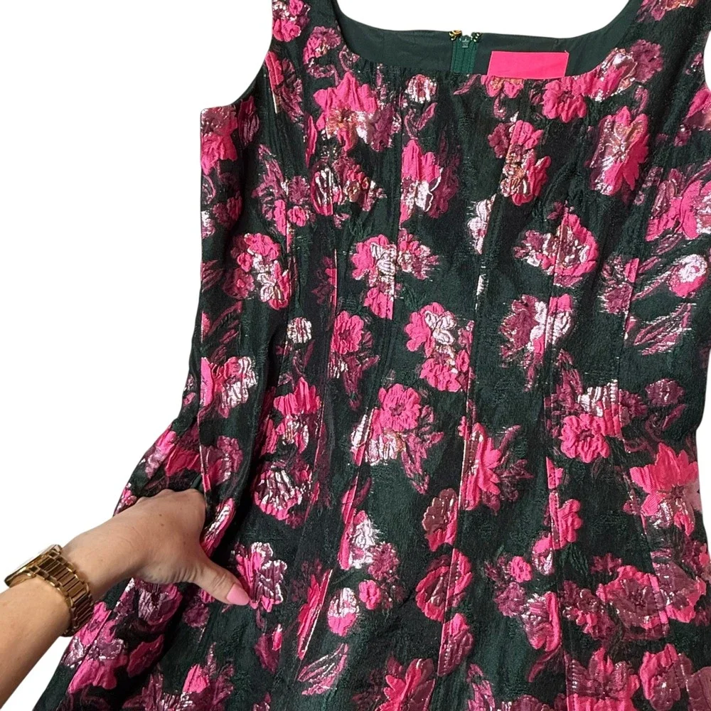 Lilly Pulitzer Leya Floral Jacquard Dress Fit-and-Flare Metallic Preppy Glam 8 - Picture 4 of 8